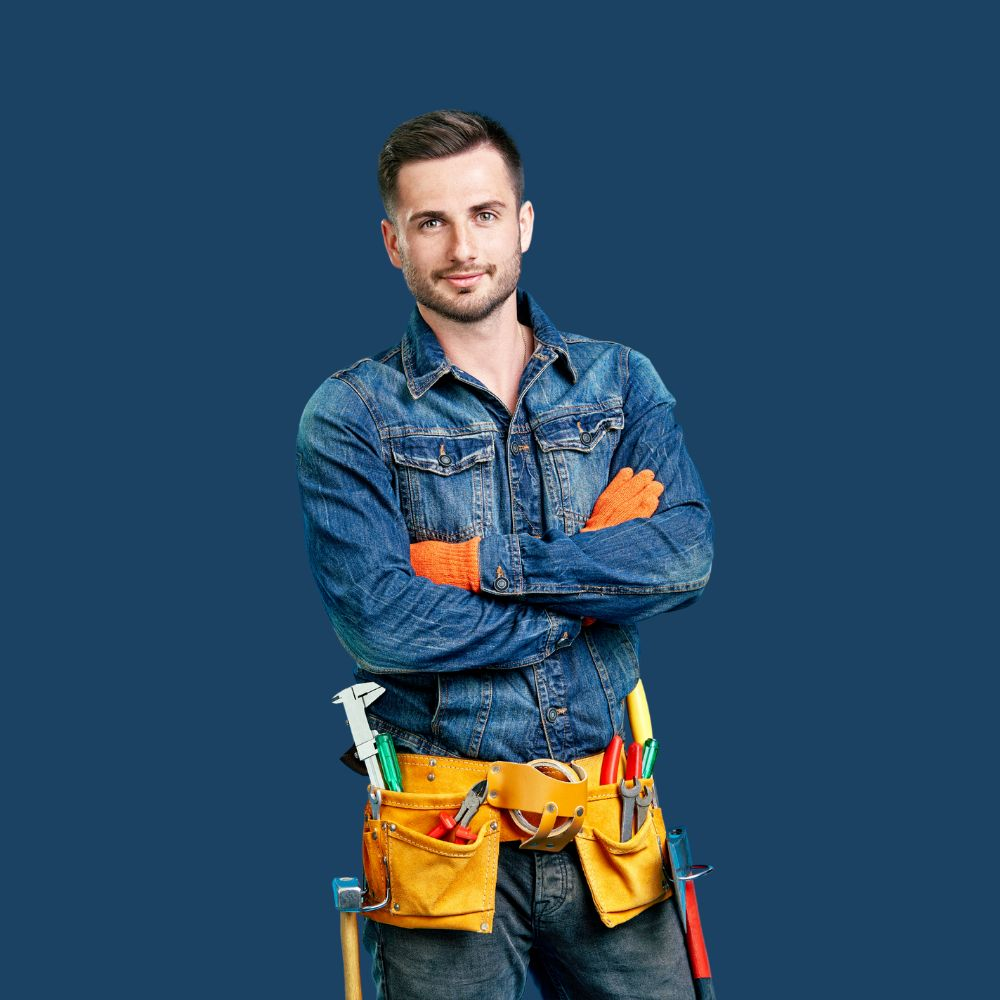 Handwerker in Arbeitsklamotten, der einen Steuerberater sucht.